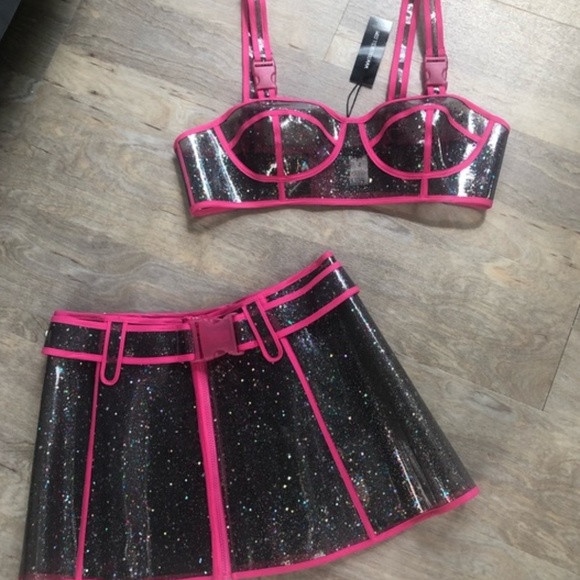 Dolls Kill Tops - Glitter Dolls KIll Rave 2 Piece Skirt & Bralette